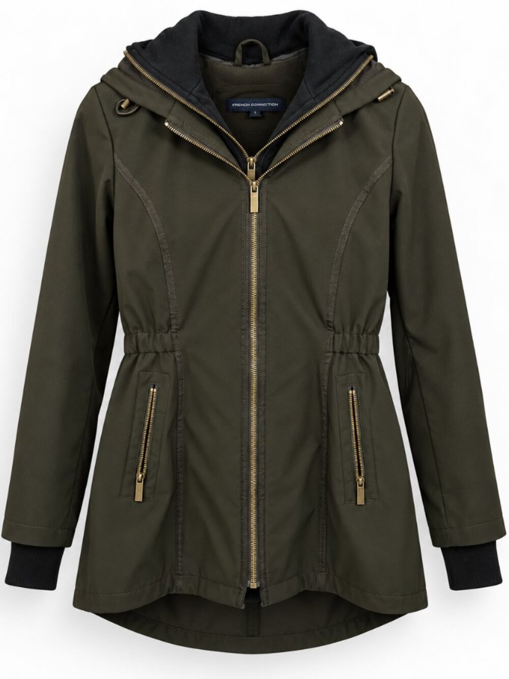 French Connection Women’s Olive Hooded Softshell Parka Jacket Small Utility